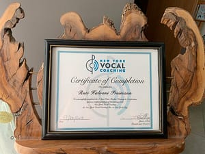 Teaching certificate from New York Vocal Coaching and Justin Stoney