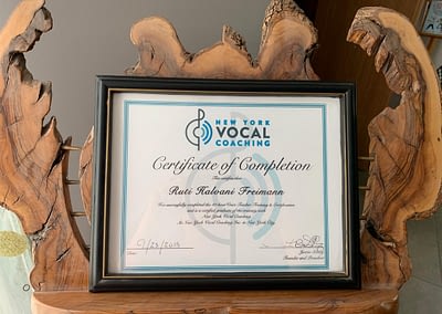 Teaching certificate from New York Vocal Coaching and Justin Stoney
